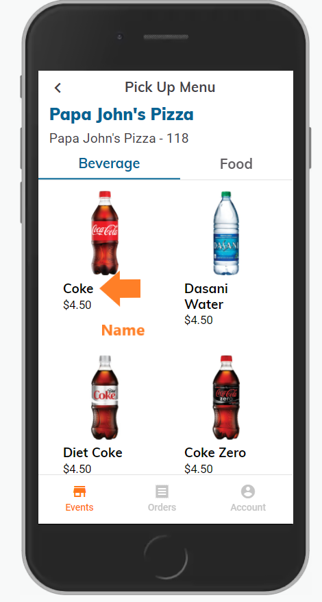 Customer App Arrow Pointing at Product Name