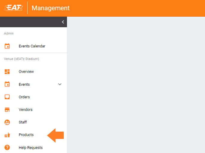 Management App Arrow Pointing at Products Tab