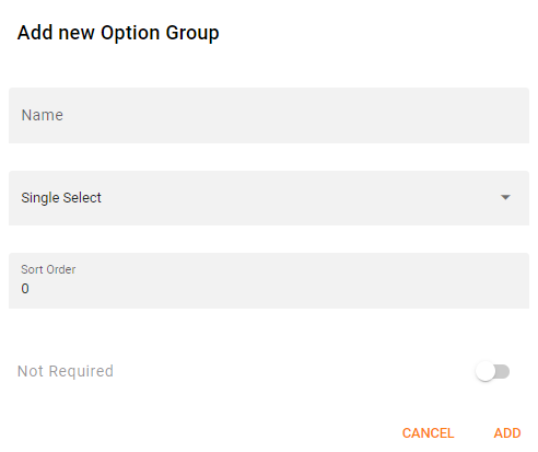 Management App Option Group Creation Window