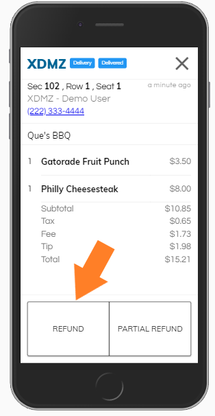 Operation App Arrow Pointing at Refund Button