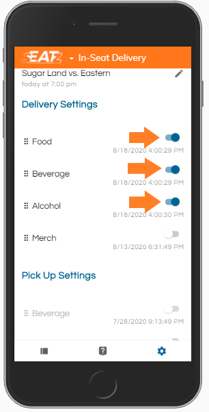 Operations App Arrows Pointing at Product Category Toggles