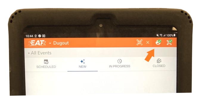 Picture of Printer Icon with Green Check Mark on Tablet With Orange Arrow